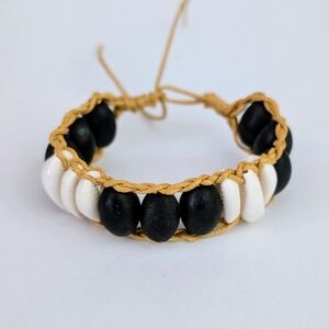 Black Wooden Beads And Cowrie Shell Bracelet